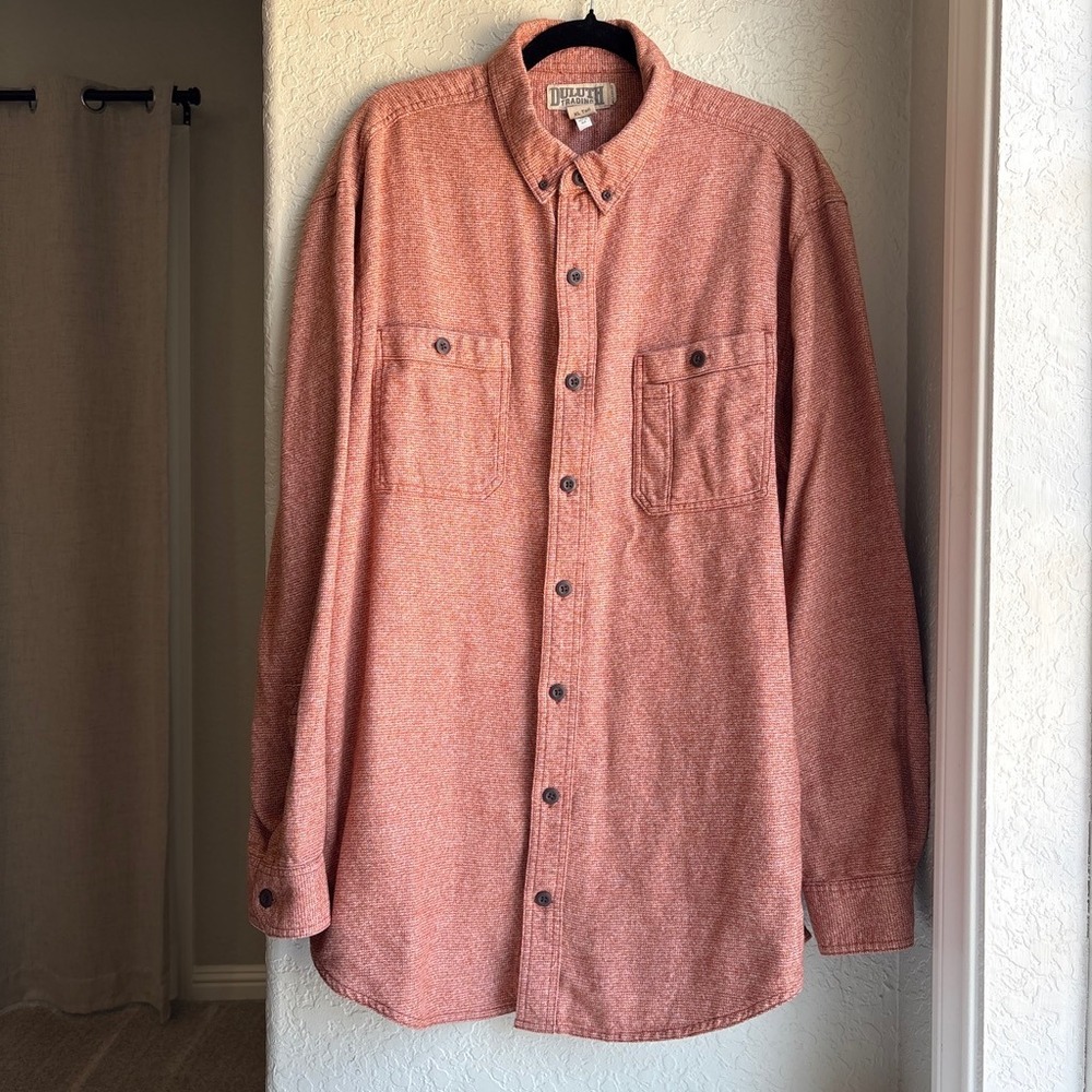 Duluth Trading Co Mens XL Tall Button Down Shirt Orange Textured Cotton Relaxed